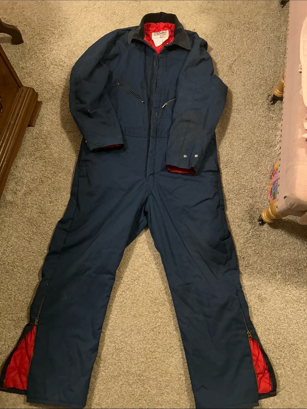 Walls snow suit. Navy Blue One-Piece Snow Suit with Red Lining. XL